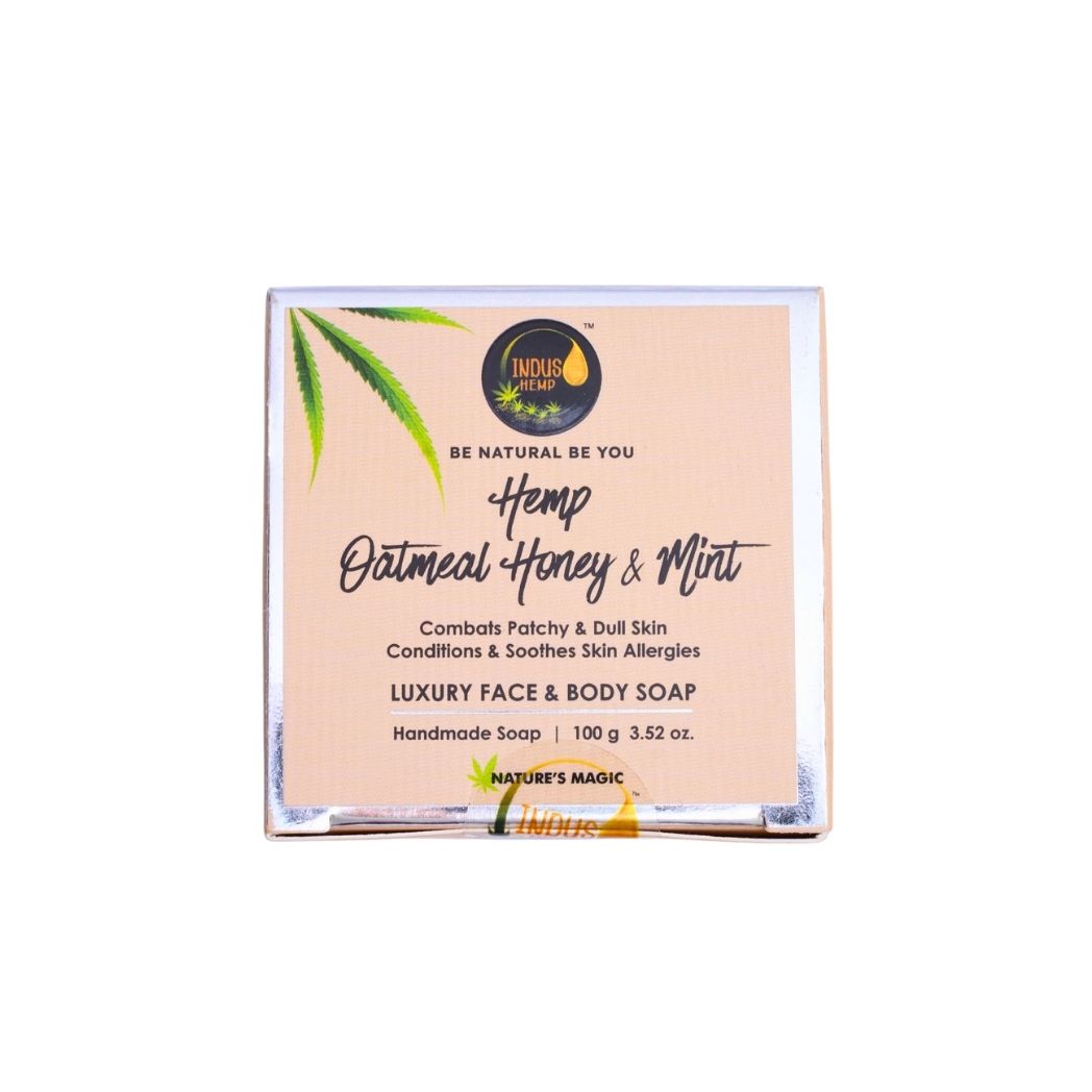 Indus Hemp Oatmeal Honey & Mint | Luxury Face & Body Soap | Combats Patchy & Dull Skin Conditions & Soothes Skin Allergies