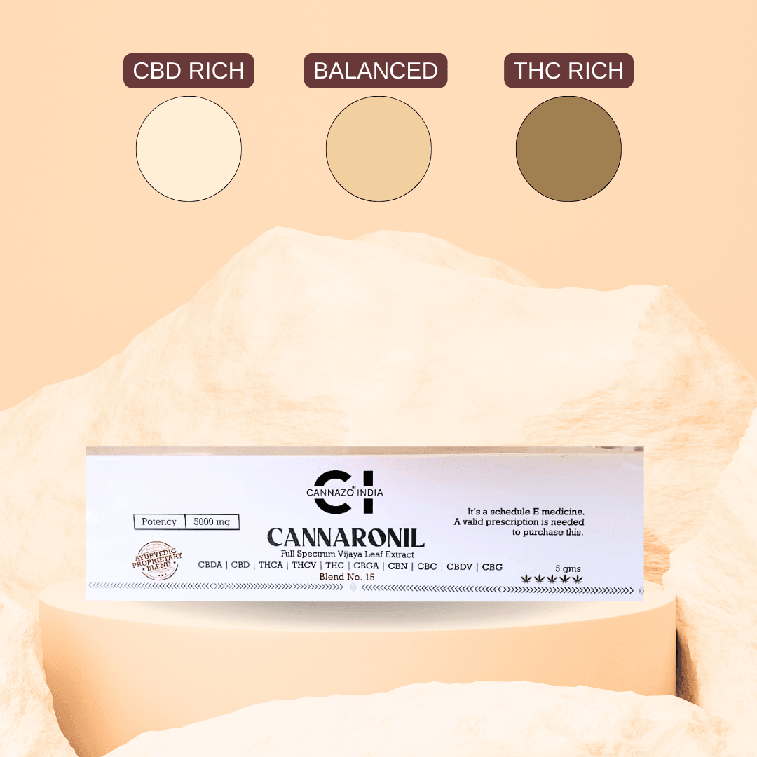 Cannaronil Syringe 5000mg 5gm (4ml) - 3 Variants (THC 1:4 / CBD 20:1 / Balanced 1:1) CBD:THCVijaya ExtractCannazo Cannaronil | 5000 mg Vijaya Extrat | CBD Store india