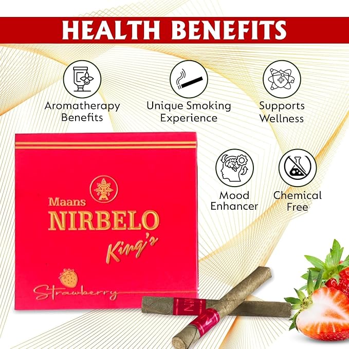 Nirdosh King’s Herbal Cigar – Strawberry Flavor | Tobacco & Nicotine Free | 95mm 5 Cigars Pack