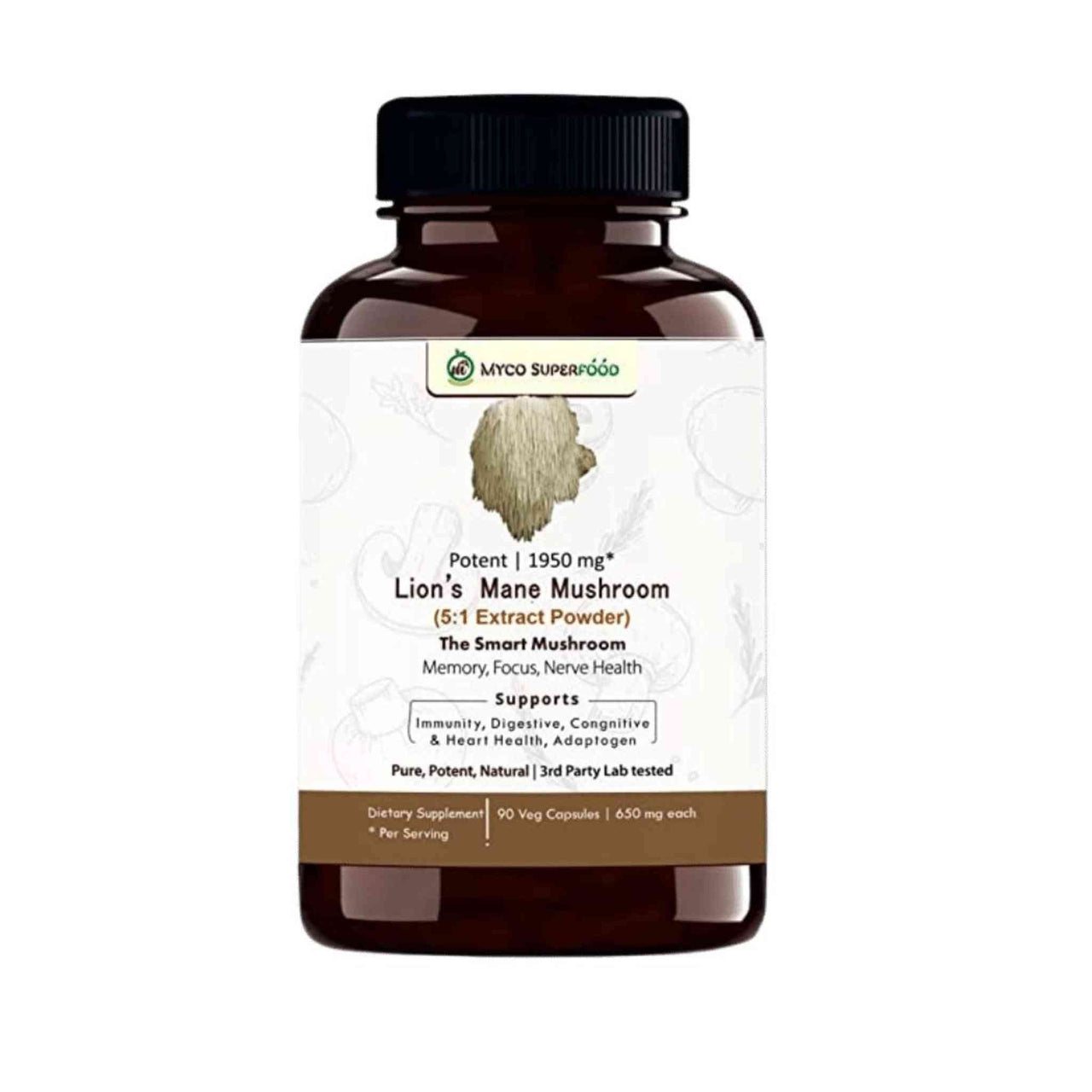 MYCO SUPERFOOD Lion's Mane Mushroom Extract Powder Capsules | For Memory, Focus, Clarity