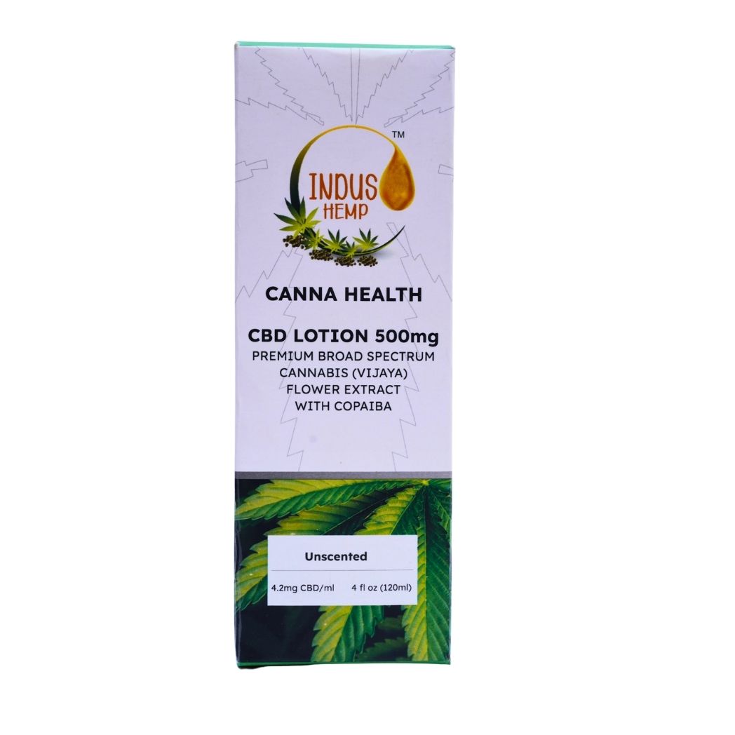 INDUS HEMP CANNA HEALTH CBD Lotion 500mg – Unscented | Premium Broad-Spectrum Cannabis (Vijaya) Flower Extract with Copaiba | Targeted Pain Relief, Inflammation Support & Skin Hydration