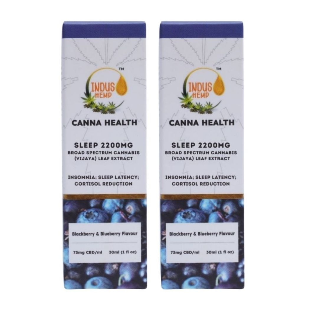 INDUS HEMP CANNA HEALTH CBD Sleep 2200mg – Blueberry & Blackberry Flavour| Combo Pack of 2 | Broad Spectrum Cannabis (Vijaya)  Leaf Extract | Insomnia, Sleep Latency, Cortisol, Reduction