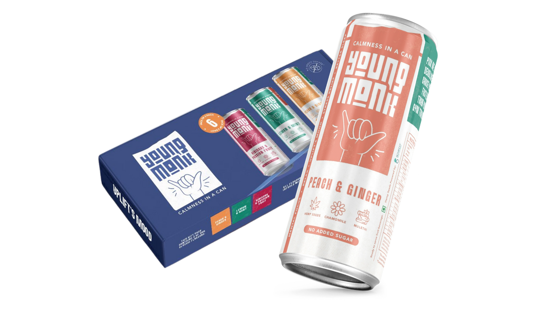 Young Monk Sparkling Hemp Drink – Peach & Ginger | Hemp, Monk Fruit & Ayurvedic Herb Infusion