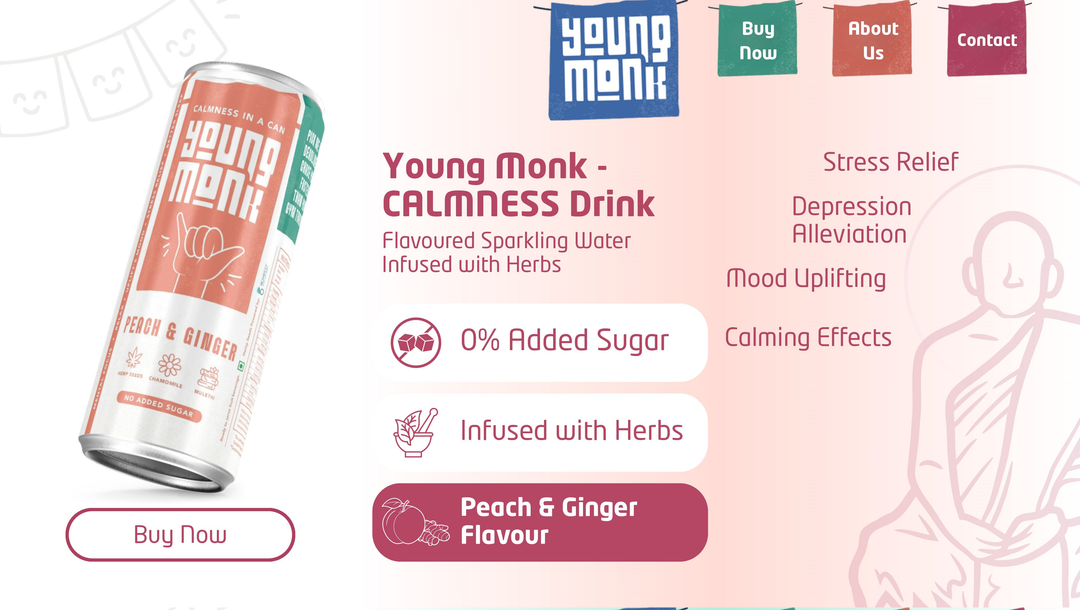 Young Monk Sparkling Hemp Drink – Peach & Ginger | Hemp, Monk Fruit & Ayurvedic Herb Infusion