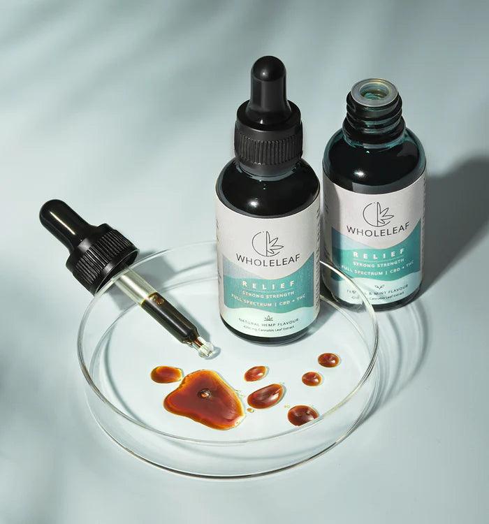 Wholeleaf- Relief Strong Strength Cannabis Oil (THC Dominant)  Natural FlavourCBD Oil TincturesTHC Cannabis Oil Relief - Pain Management | 4200mg Extract