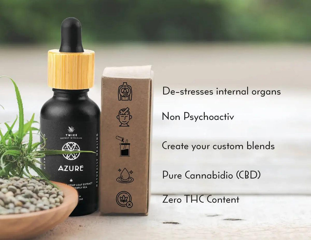 TWIEE AZURE Hemp Leaf Extract- Butterfly Blue Pea 2000 MGCBD IsolateTWIEE AZURE Hemp Leaf Extract - 2000 MG - 30 ML| BLUE or BUTTERFLY Tea