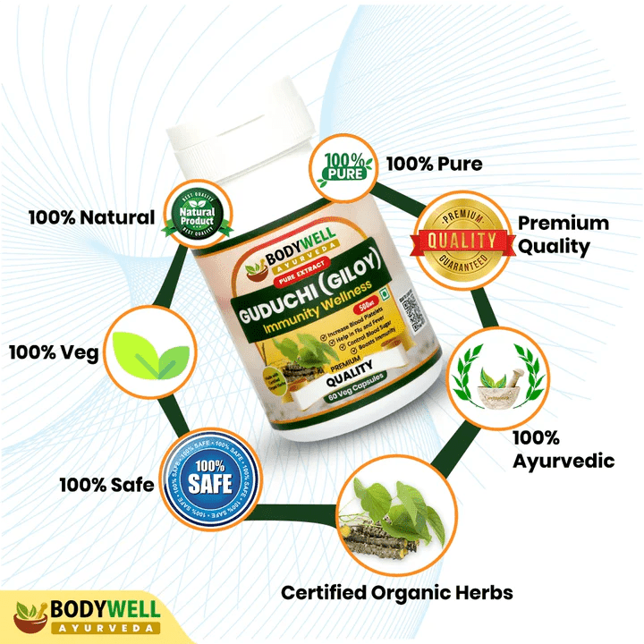 Bodywell Ayurveda - Giloy Pure Extract Capsule | Antioxidant Properties | Boosts Immunity | Improves Digestion| 500mgImmunity booster capsuleBODYWELL Giloy Pure Extract Capsule | Antioxidant Properties