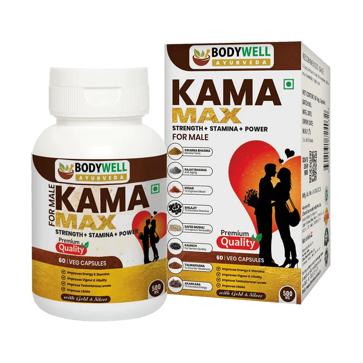 Bodywell Ayurveda - KamaMAX Male with GOLD | Prepared From 8 Pure Herbs For Strength, Stamina, Energy, Vitality | 500 mgKamaMax Male CapsuleBodywell Ayurveda - KamaMAX Male with GOLD | Strength, Stamina, Energy, Vitality