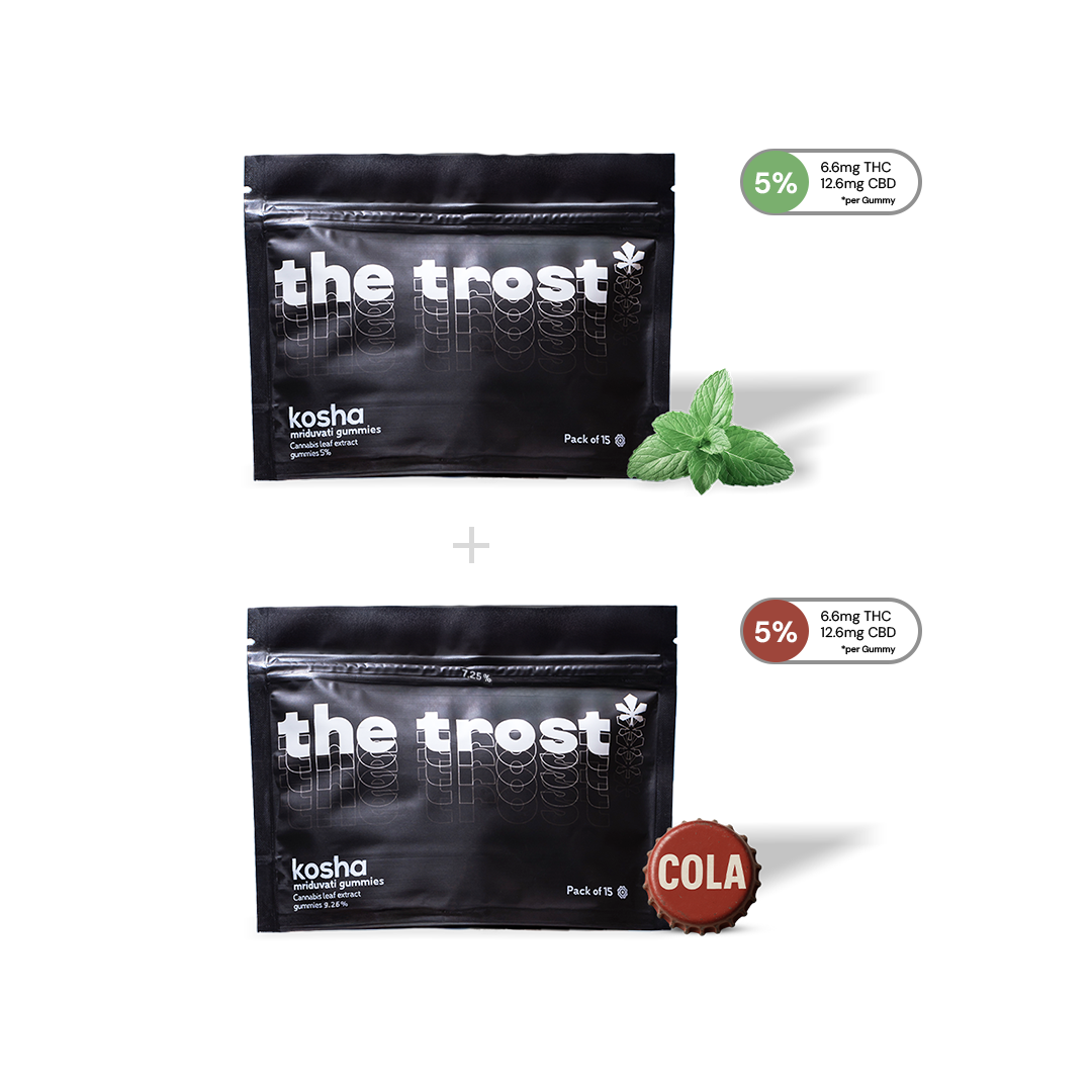 Two packages of 'the trost' with a mint leaf on a white background