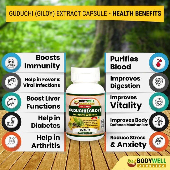 Bodywell Ayurveda - Giloy Pure Extract Capsule | Antioxidant Properties | Boosts Immunity | Improves Digestion| 500mgImmunity booster capsuleBODYWELL Giloy Pure Extract Capsule | Antioxidant Properties