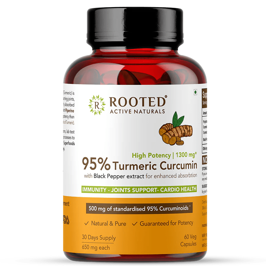  Turmeric Curcumin (95%) with Reishi Mushroom extract (for better absorbtion)1300mg, for Immunity, Joints Cardio Health| 60 VEG Capsules, 650 Mg each - CBD Store India