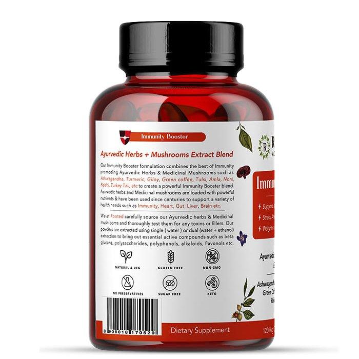 Rooted Actives Immunity Booster Blend for Immune support, Cardio & Digestive health | 120 Veg Caps of 650 mg each | Super Herbs Extract PowderImmunity booster capsuleRooted Immunity Booster Blend | Mushrooms & Ayurvedic Herbs Blend