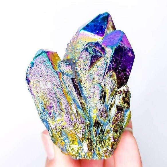 Dreamy Amethyst Aura Quartz popular // 186 grams // Crystal Cluster // third eye // throat chakra // rainbow titainium // home decor