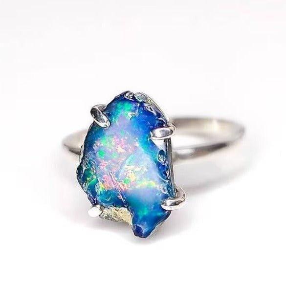 Rare Raw Black Fire Opal Uncut Rough Stone Crystal Ring – CBD