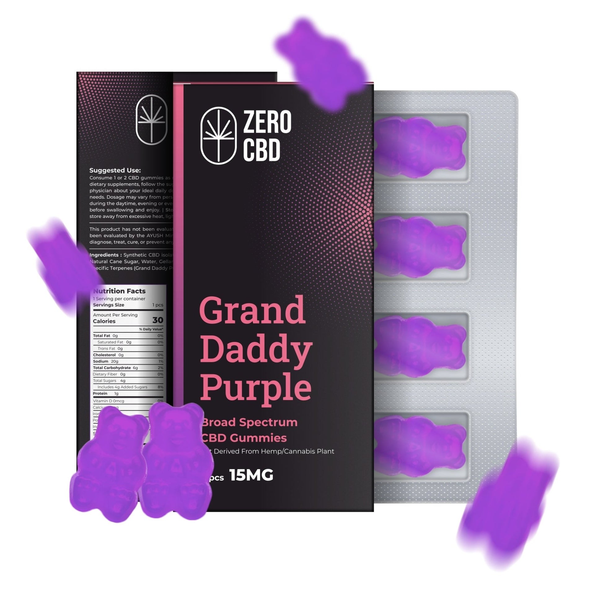 Zero CBD - Grand Daddy Purple Broad Spectrum CBD Gummies (4 Pcs) - CBD Store India