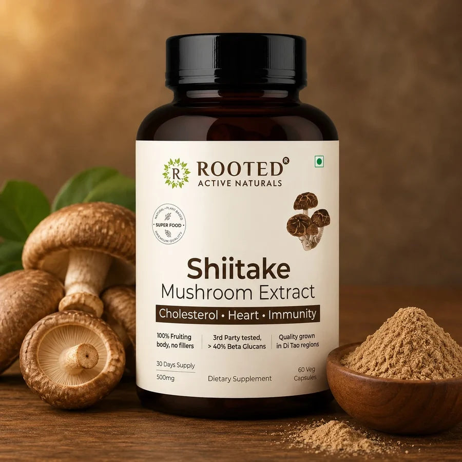 Rooted Actives Shiitake Mushroom Extract Capsules - Pure Fruit-Body Extract, Gluten-Free & Vegan