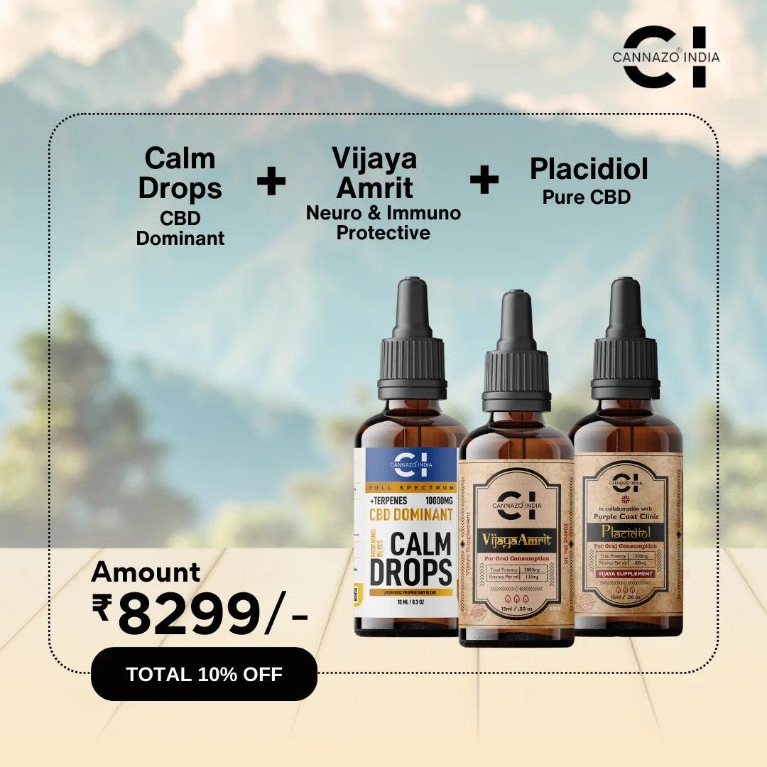 Cannazo CBD Rich Kit - Calm Drops Cbd Dominant, Placidiol: Pure Cbd, Vijaya Amrit: 4:1 Cbd RichCBD OilCBD Rich Kit - CBD Drops for Relaxation | Calm, Pure, Balanced