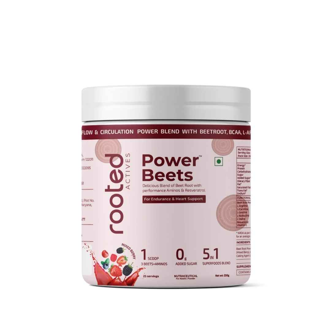 Rooted Actives Power Beets Beetroot Powder (250 g, Mixed Berry) | Energy & Circulation Support