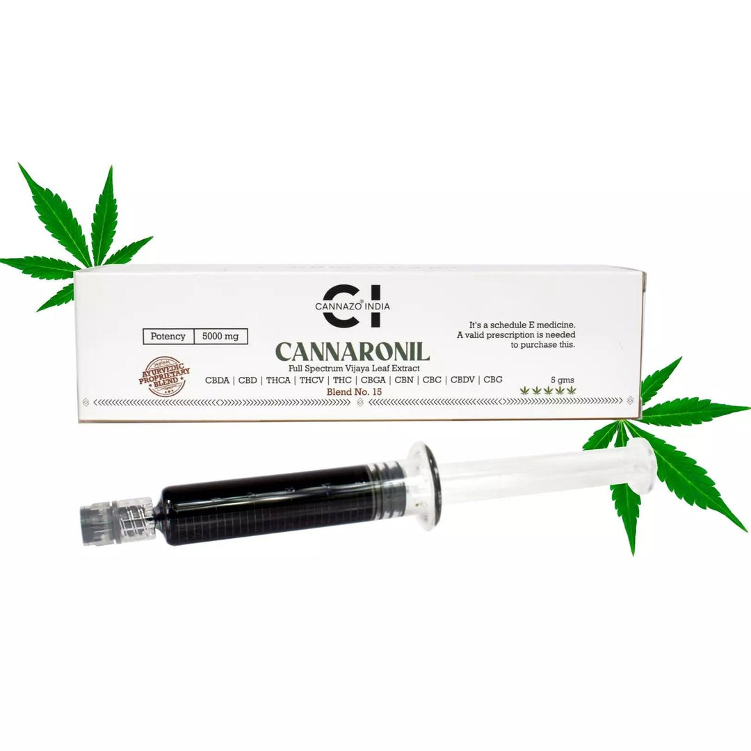 Cannaronil Syringe 5000mg 5gm (4ml) - 3 Variants (THC 1:4 / CBD 20:1 / Balanced 1:1) CBD:THCVijaya ExtractCannazo Cannaronil | 5000 mg Vijaya Extrat | CBD Store india