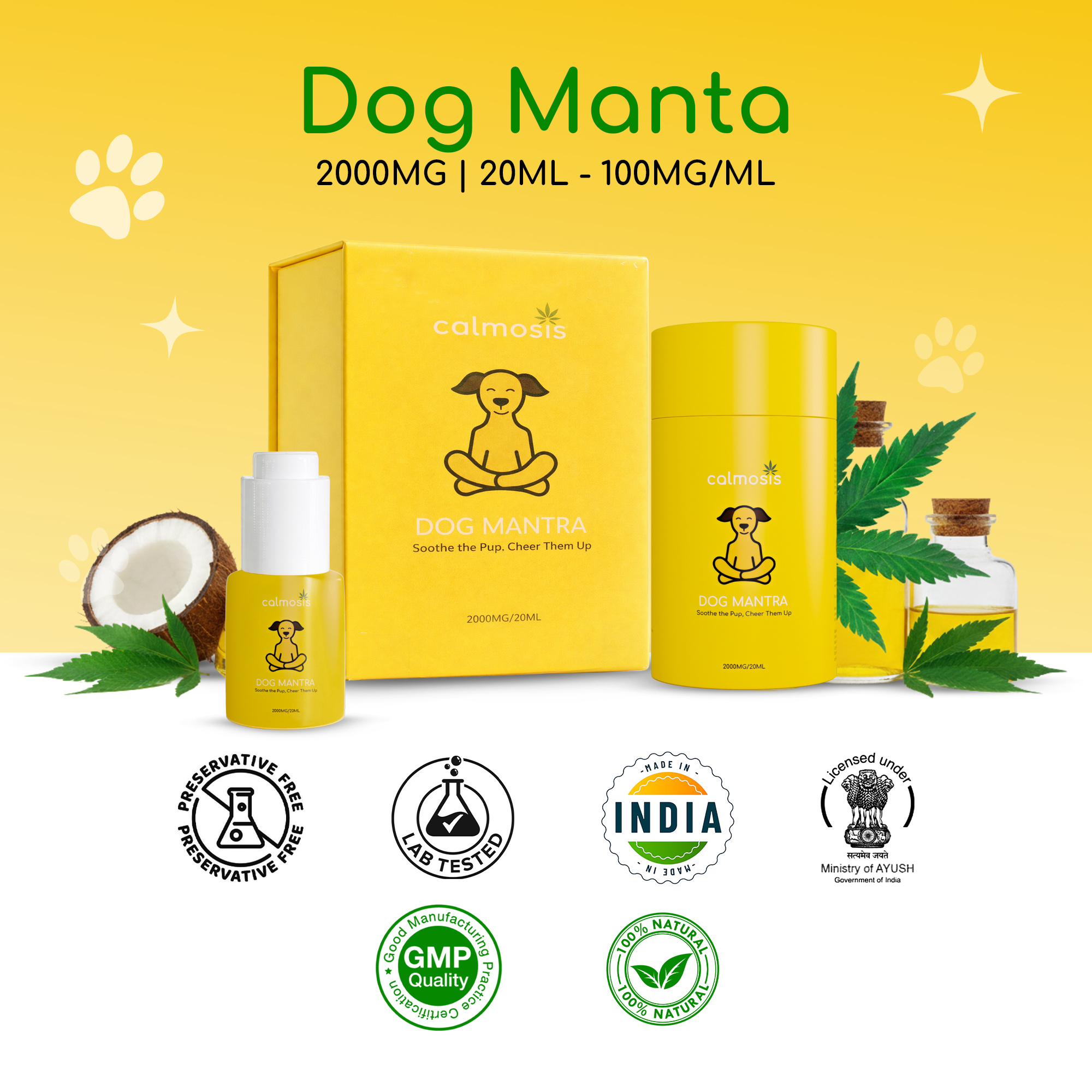 Calmosis Dog Mantra CBD Oil 2000mg | THC-Free Cannabis Extract for Dog Anxiety, Joint Pain & Wellness