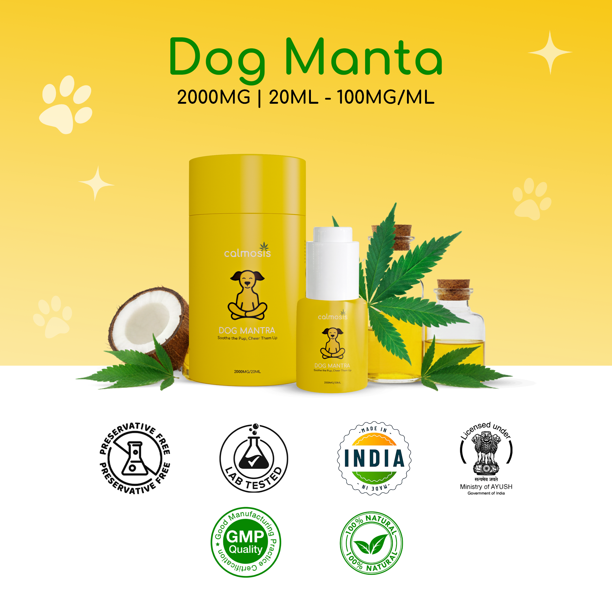 Calmosis Dog Mantra CBD Oil 2000mg | THC-Free Cannabis Extract for Dog Anxiety, Joint Pain & Wellness