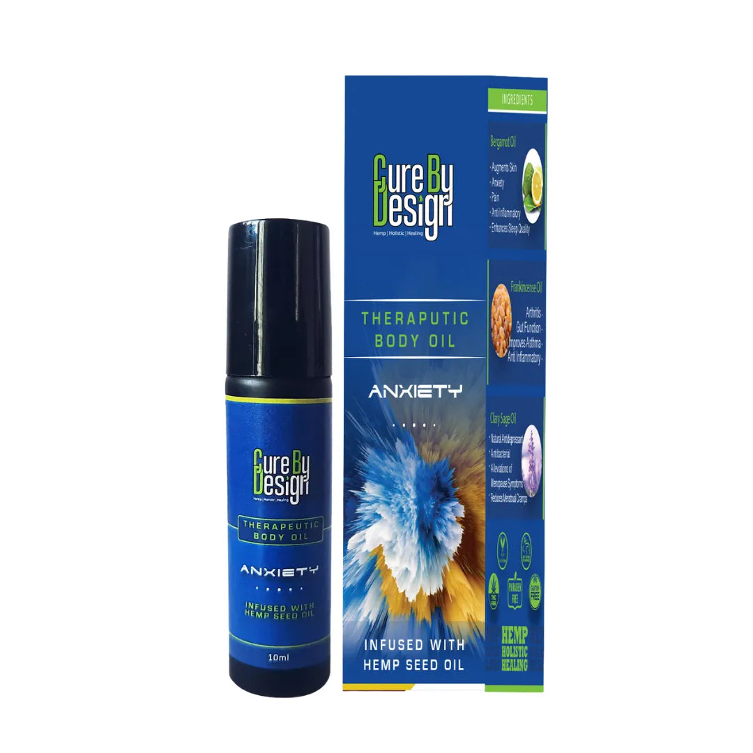 Cure By Design Therapeutic Body Oil Roll-On for Anxiety 10ML – Natural Aromatherapy Relief.