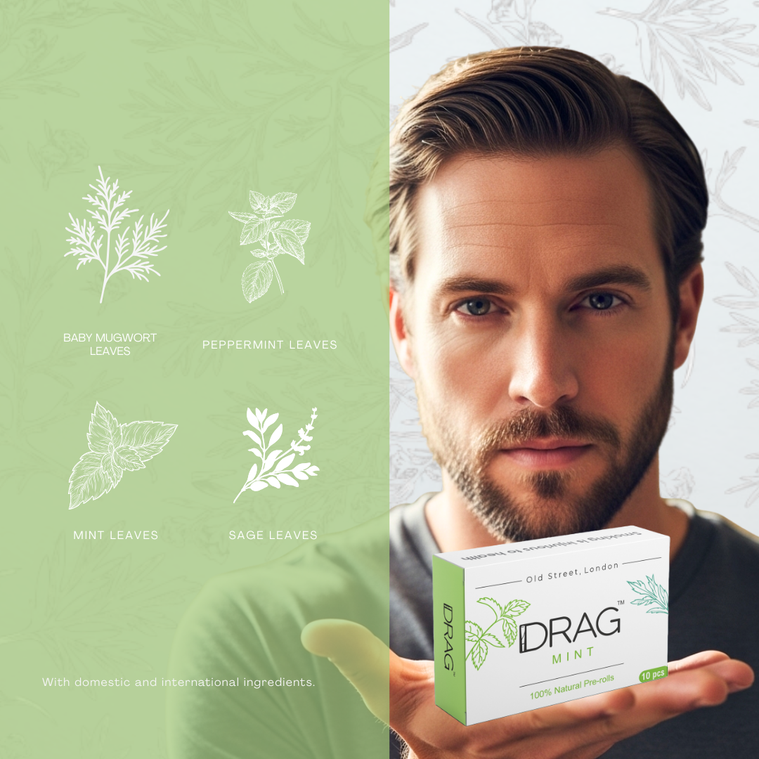 Drag Mint - Herbal Preroll | Mugwort & Peppermint Leaves | Tobacco-Free & Nicotine-Free