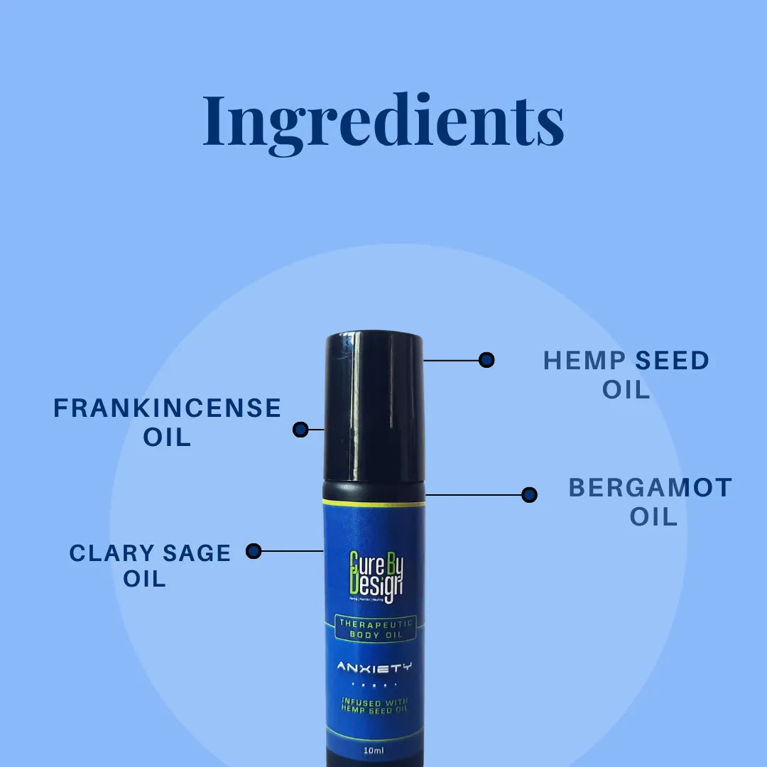 Cure By Design Therapeutic Body Oil Roll-On for Anxiety 10ML – Natural Aromatherapy Relief.