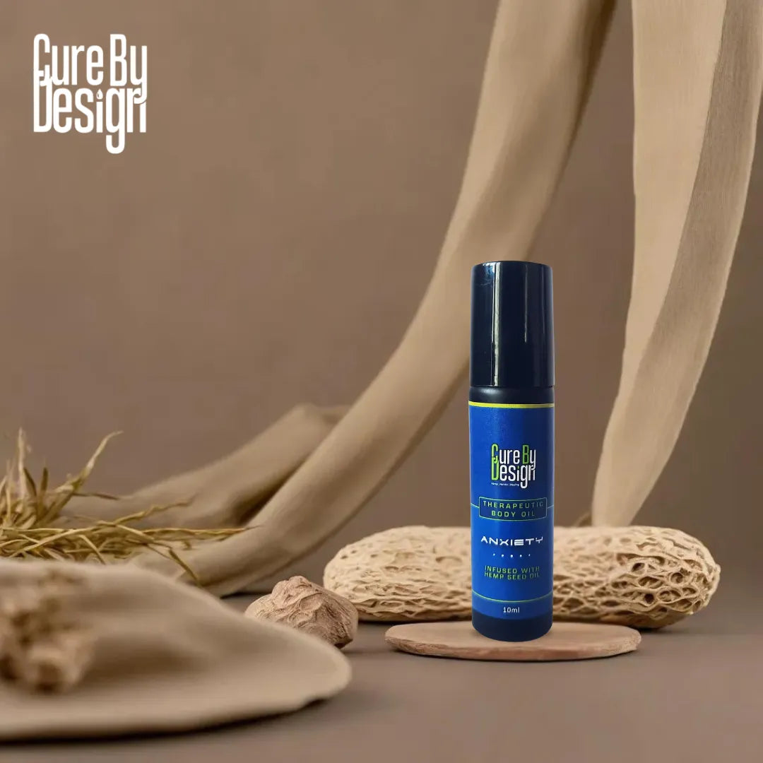 Cure By Design Therapeutic Body Oil Roll-On for Anxiety 10ML – Natural Aromatherapy Relief.