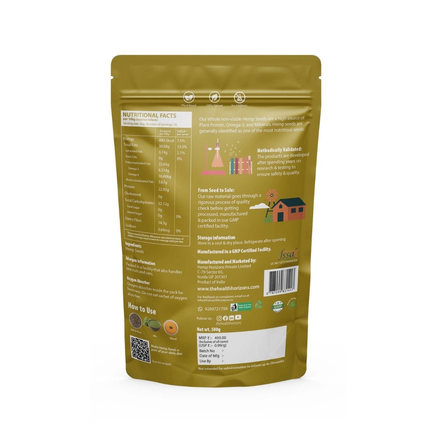 Health Horizons Raw Hemp Seeds - Healthy Snack to Boost Immunity.