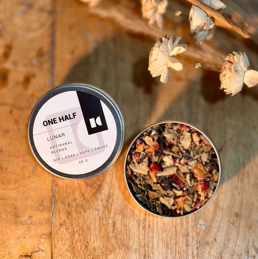 One Half- Lunar 8gm Tin | Herbal Smoking BlendHerbal BlendHerbal Smoking Blend - Artisanal Lunar Mix | 8gm Tin
