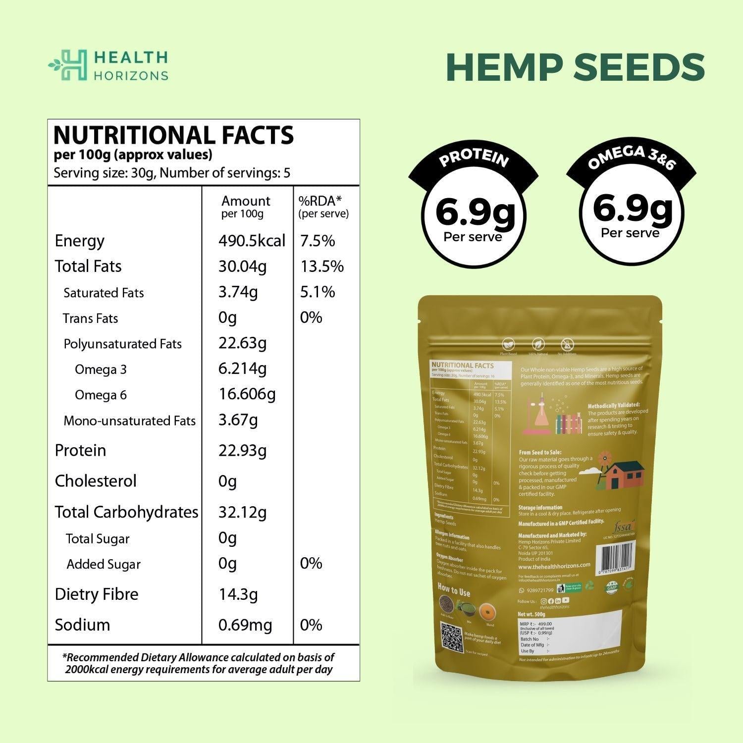 Health Horizons Raw Hemp Seeds - Healthy Snack to Boost Immunity.