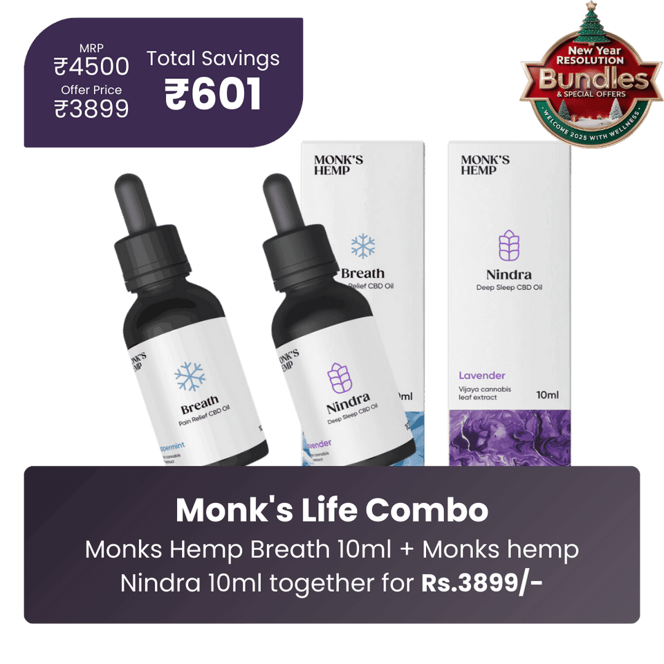 Monks Hemp- Life Combo: Breath & NindraCBD OilMonks Life Combo: Breath & Nindra - CBD Oil | Stress, Sleep Aid