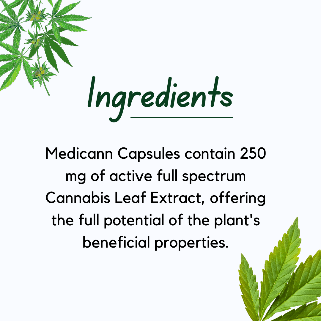 Medicann- Cannabis Leaf Extract Capsule - 250mgCapsulesMedicann 250mg Vijaya Extract Capsules - Relief & Wellness