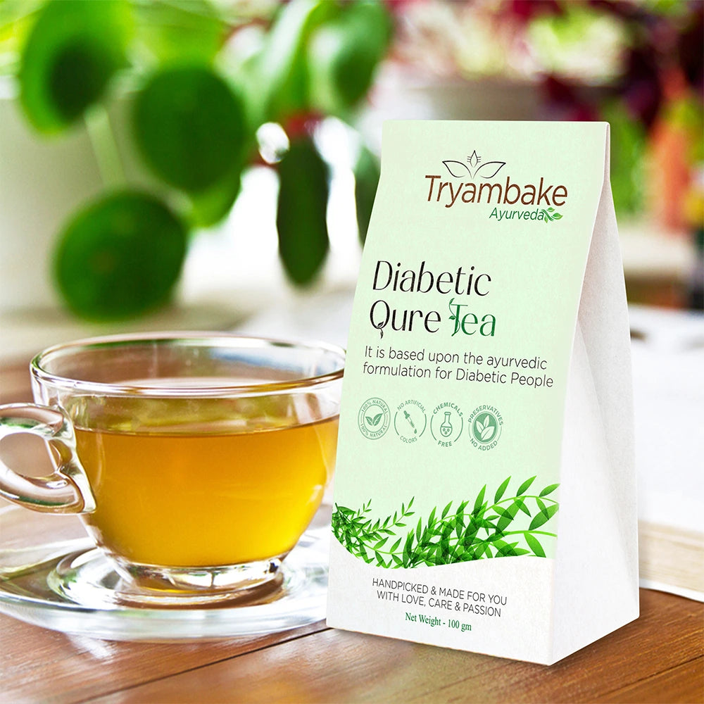 Tryambake Ayurveda Diabetic Qure Tea | Herbal Blend for Blood Sugar Support.
