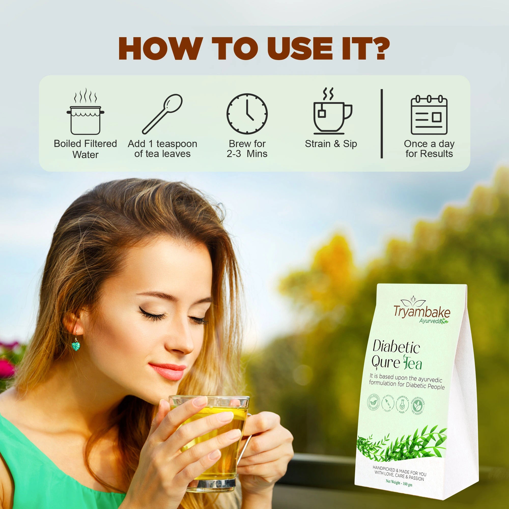 Tryambake Ayurveda Diabetic Qure Tea | Herbal Blend for Blood Sugar Support.