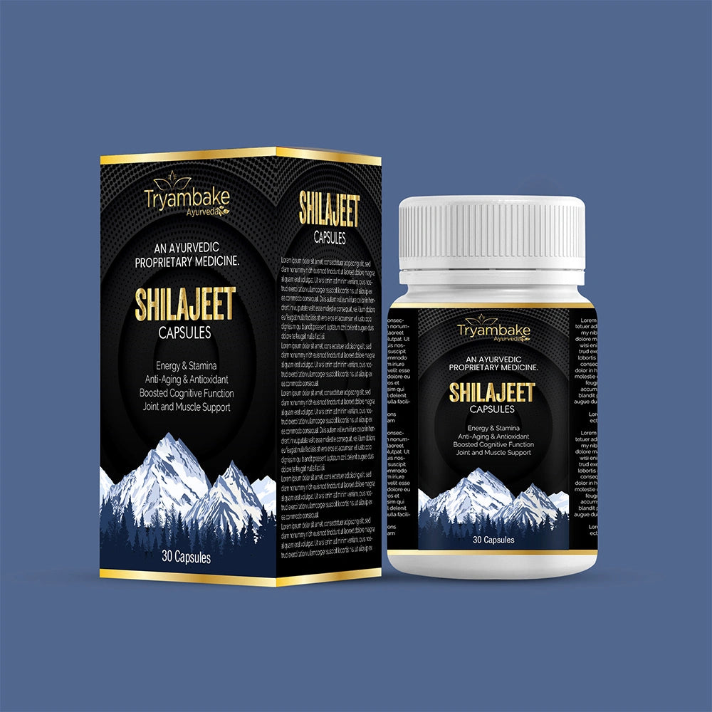 Tryambake Ayurveda Shilajit Capsules | Energy, Hormonal Balance & Immunity Support.