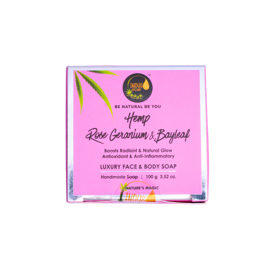 Indus Hemp Rose Geranium & Bayleaf | Luxury Face & Body Soap | Boosts Radiants & Natural Glow Antioxidant & Anti-inflammatory.