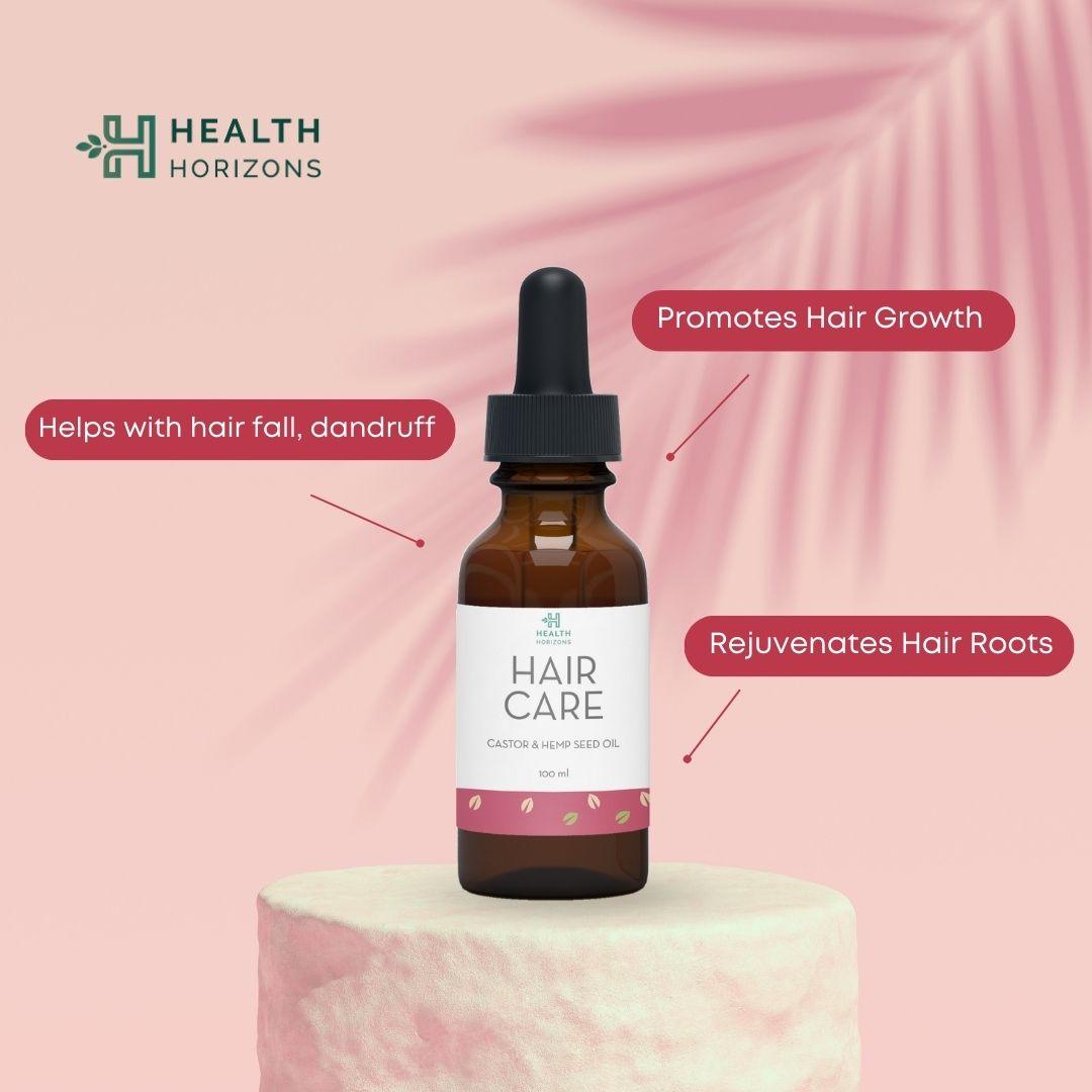 Health Horizons Hair Care | Cold Pressed Hair oil | Castor and Hemp Seed Oil | For Men and Women - 100mlHemp Hair OilHemp Hair Oil for Nourished Hair | Hair Oil for Men and Women | CSIN