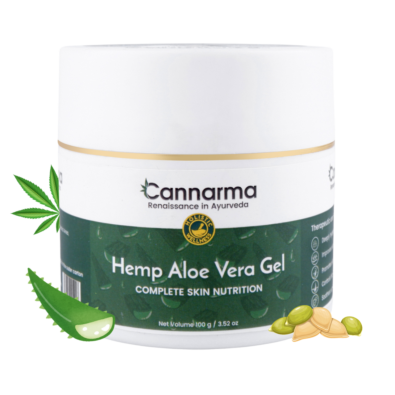 Cannarma Hemp Aloe Vera Gel | For Face, Hair, Skin Moisturizer | Hydrates and Soothes | With Vitamin E
