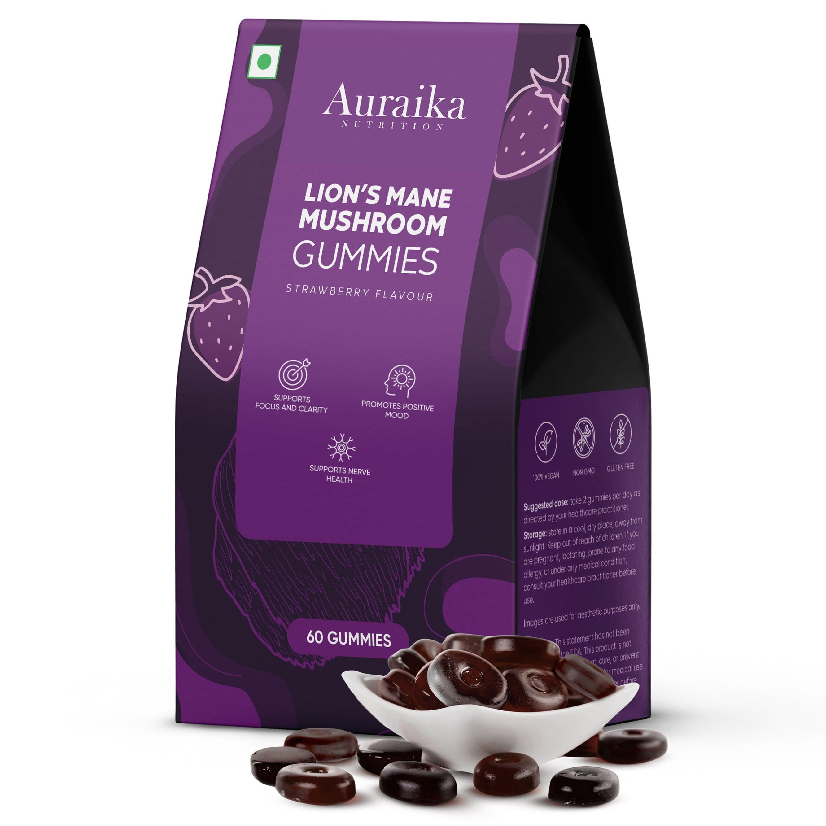 Auraika Nutrition Lion’s Mane Mushroom Gummies |  Supports Cognitive Function, Memory & Clarity.