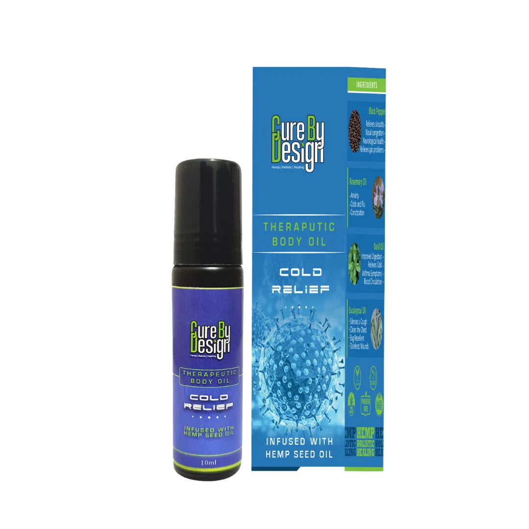 Cure By Design Therapeutic Healing Roll On – Cold Relief with Hemp Seed & Essential Oils (10ml).