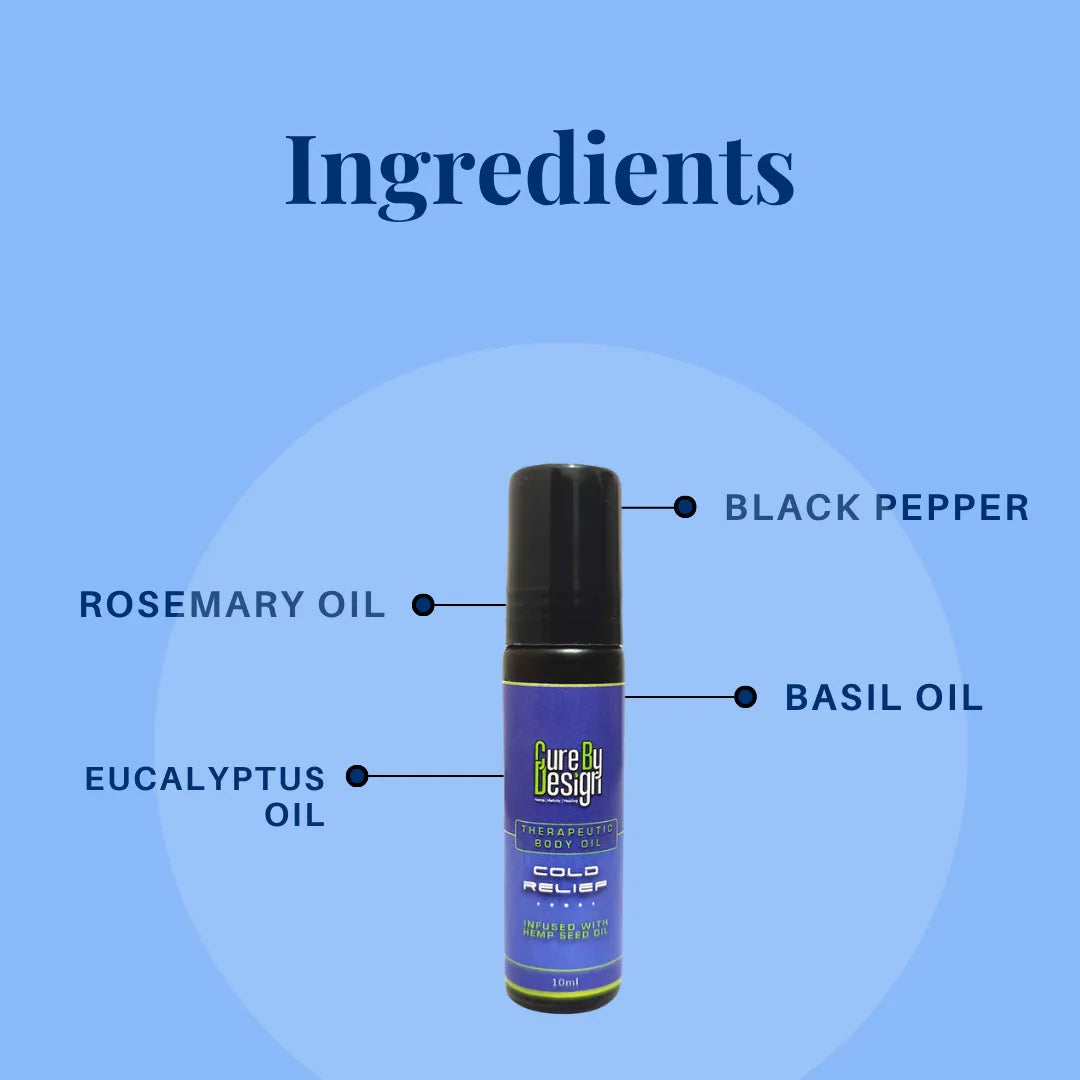 Cure By Design Therapeutic Healing Roll On – Cold Relief with Hemp Seed & Essential Oils (10ml).