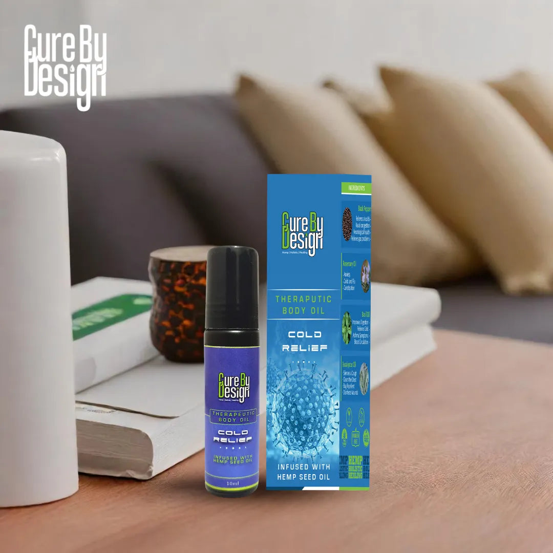 Cure By Design Therapeutic Healing Roll On – Cold Relief with Hemp Seed & Essential Oils (10ml).