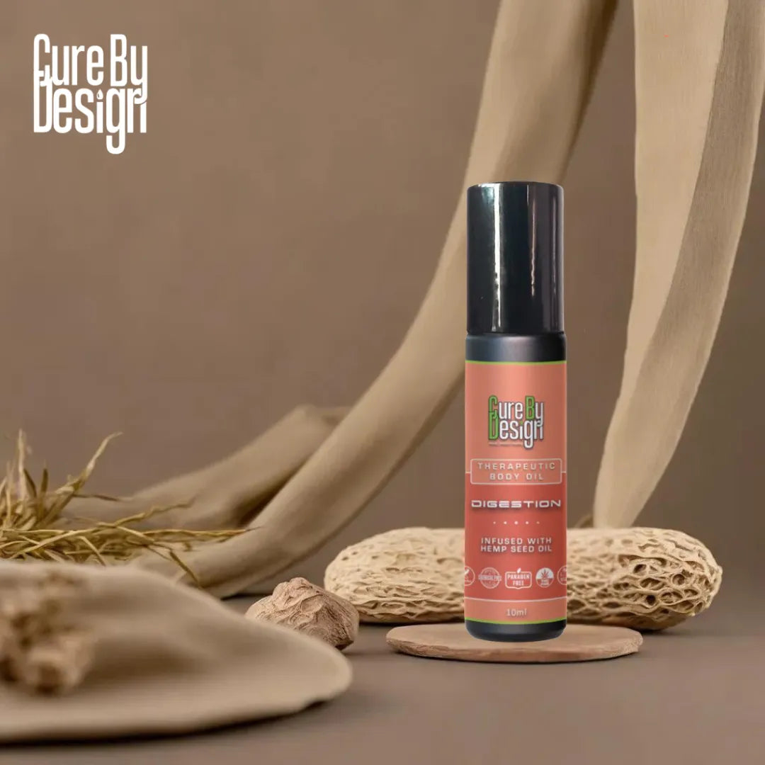 Cure By Design Therapeutic Healing Roll On – Digestion Support with Hemp Seed & Essential Oils (10ml).