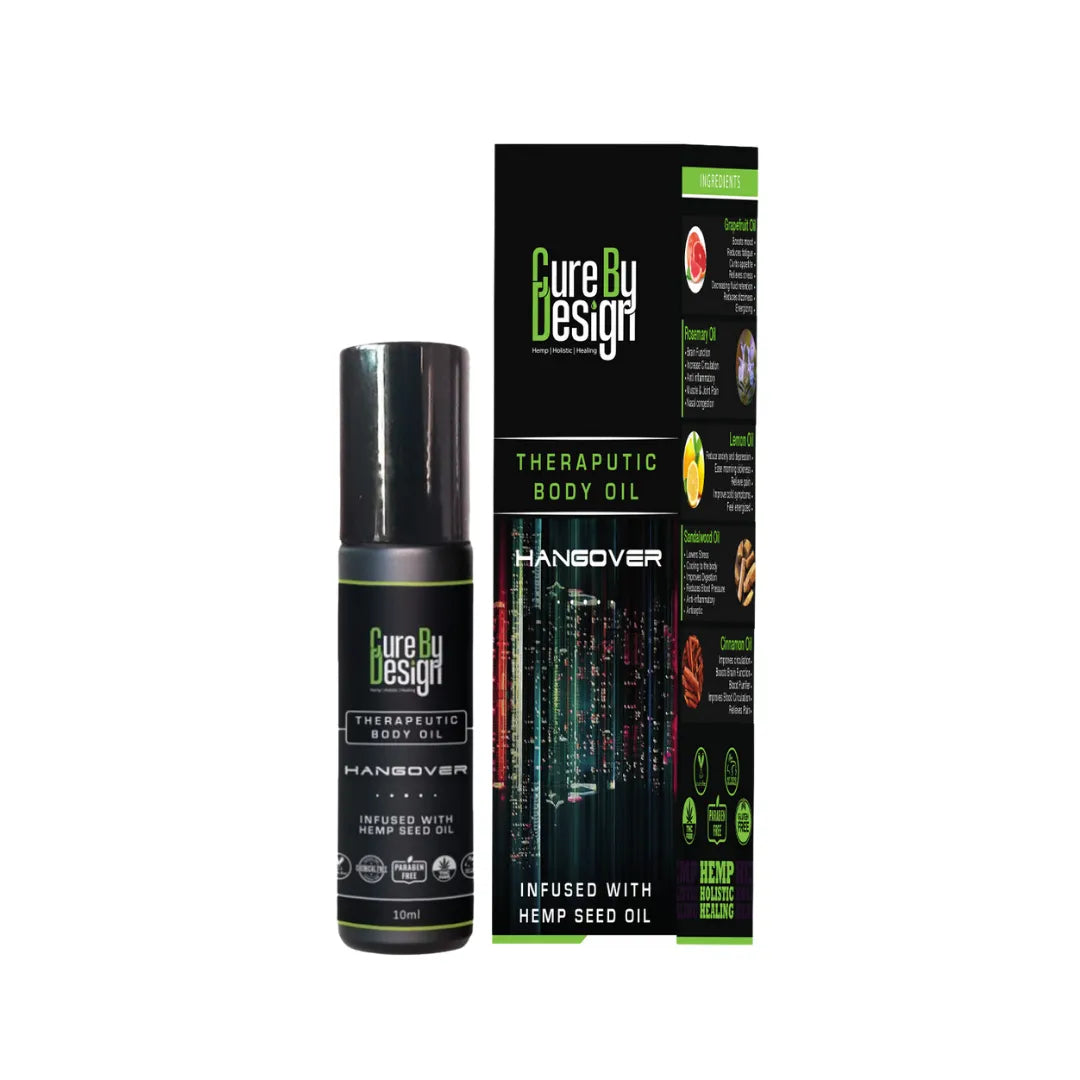 Cure By Design Therapeutic Healing Roll On – Hangover Relief with Hemp Seed & Essential Oils (10ml).