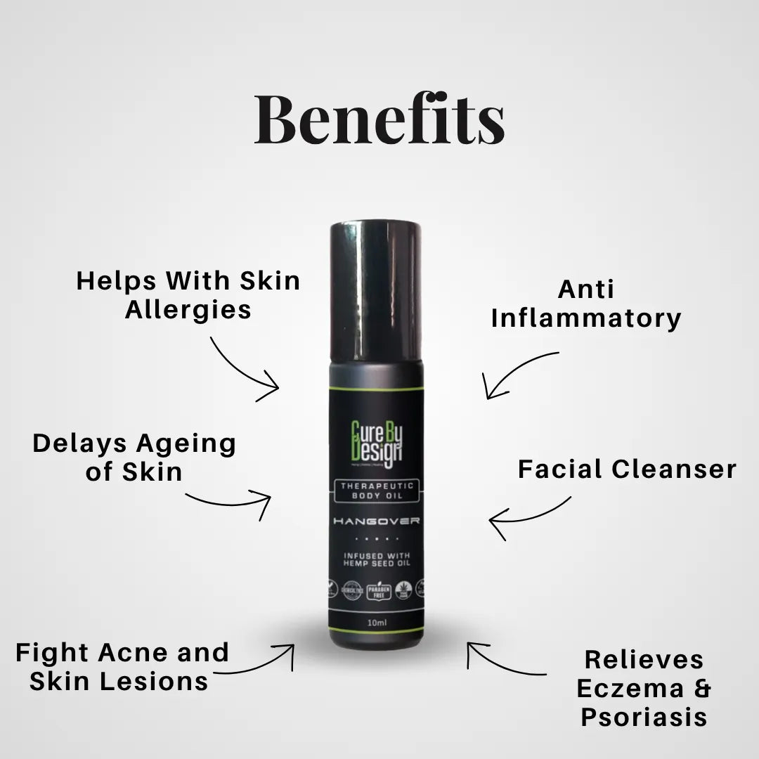 Cure By Design Therapeutic Healing Roll On – Hangover Relief with Hemp Seed & Essential Oils (10ml).