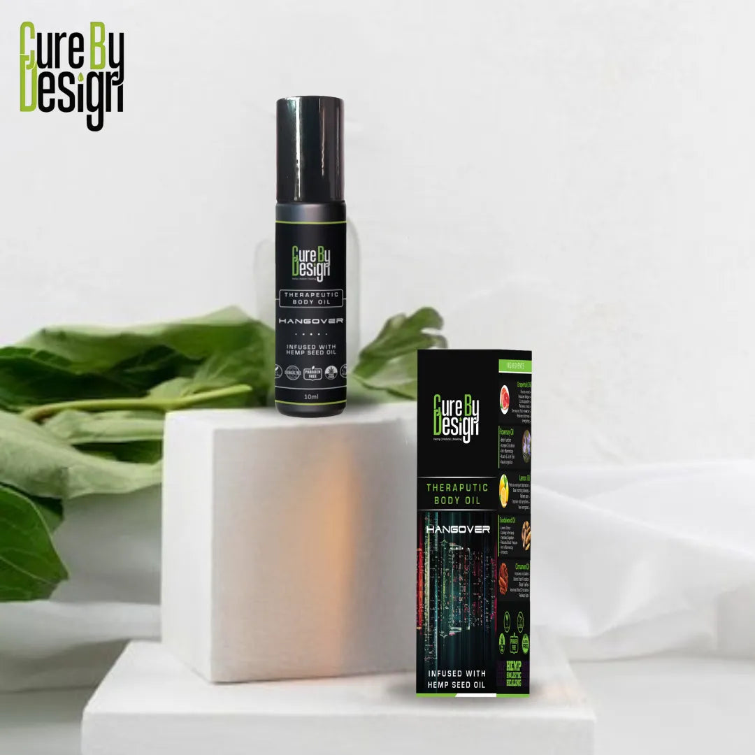 Cure By Design Therapeutic Healing Roll On – Hangover Relief with Hemp Seed & Essential Oils (10ml).