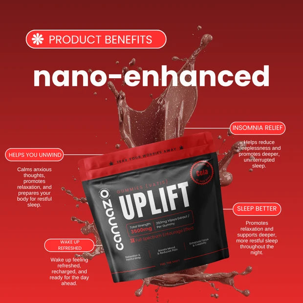 Cannazo Uplift Medical Cannabis Gummies - 350mg Cola Vatis | For Insomnia (Better Sleep) Relief, Relaxation & Unwinding