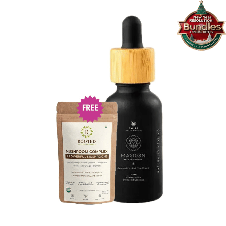 Free Rooted Actives 7 Mushrooms Complex extract powder with Twiee - Magicon Magishroom Cannabis Leaf Tincture